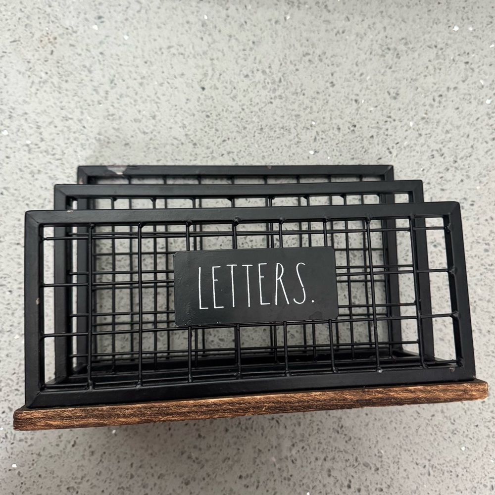 Rae Dunn Black Metal Wire Letter Holder with Wood Base